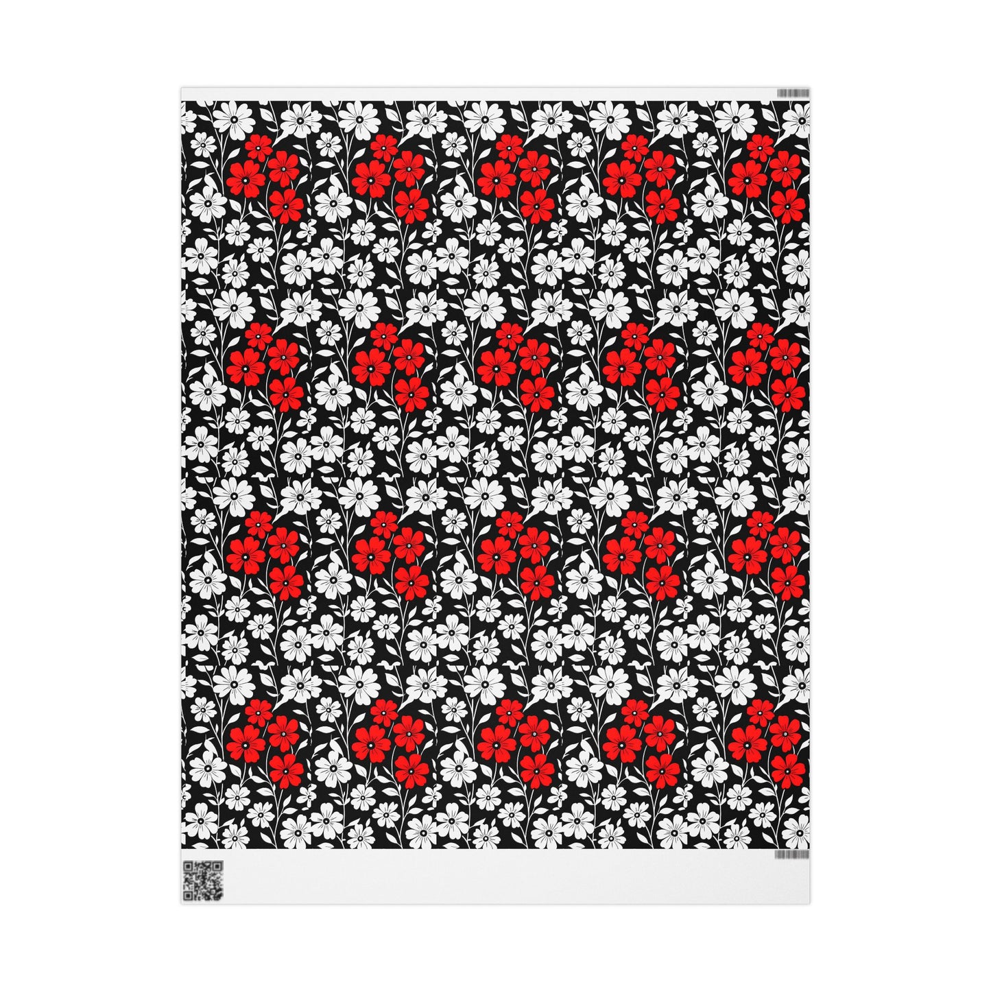 Gift Wrap Paper - Black and White Flowers with a Touch of Red