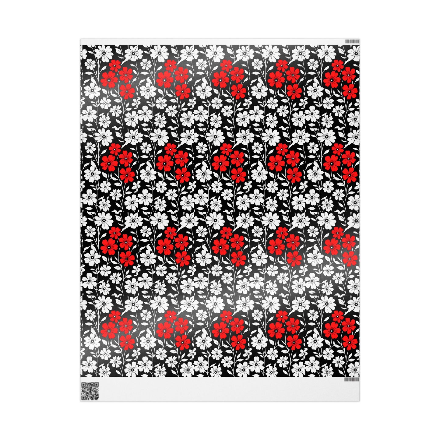 Gift Wrap Paper - Black and White Flowers with a Touch of Red