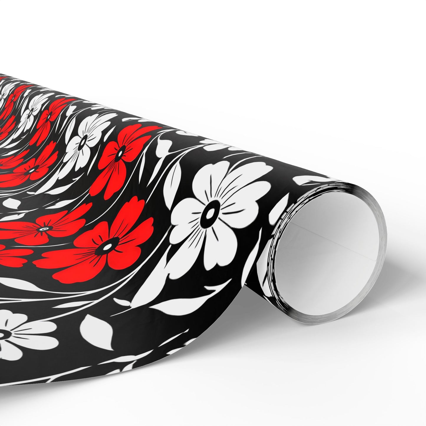 Gift Wrap Paper - Black and White Flowers with a Touch of Red