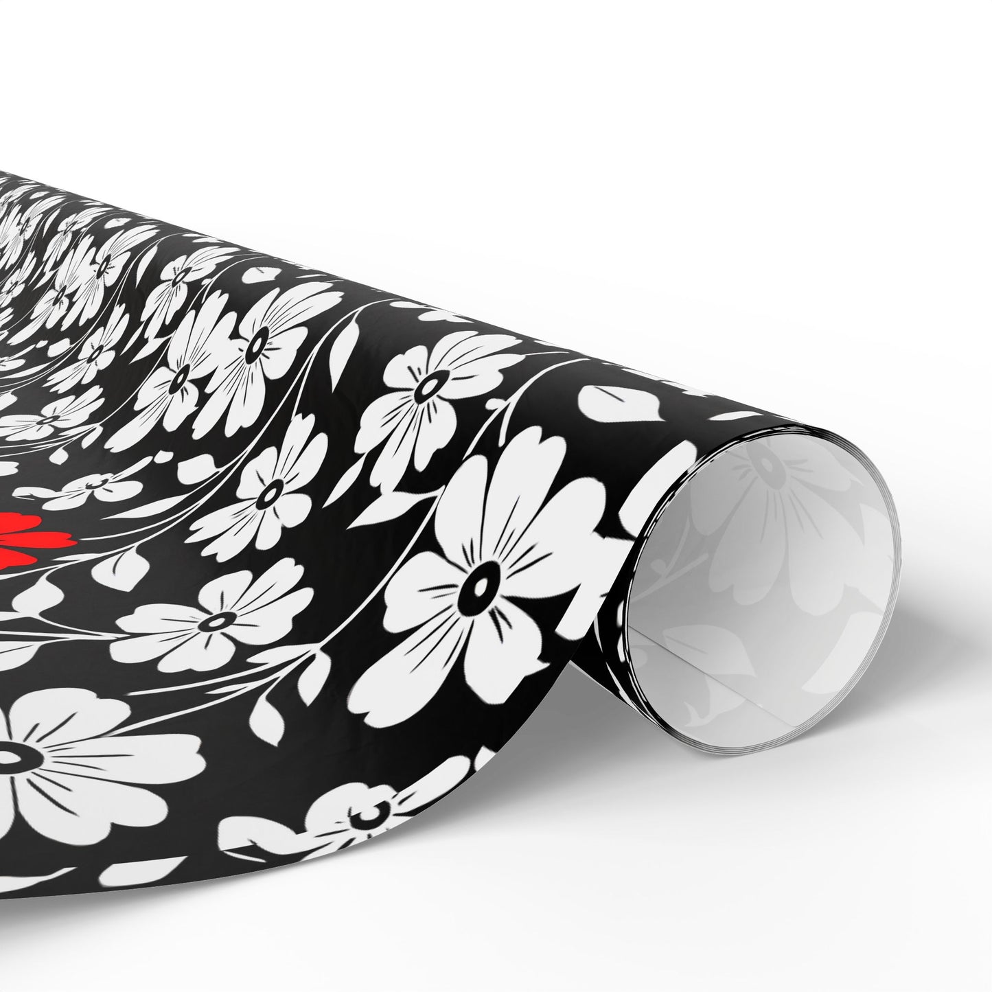 Gift Wrap Paper - Black and White Flowers with a Touch of Red
