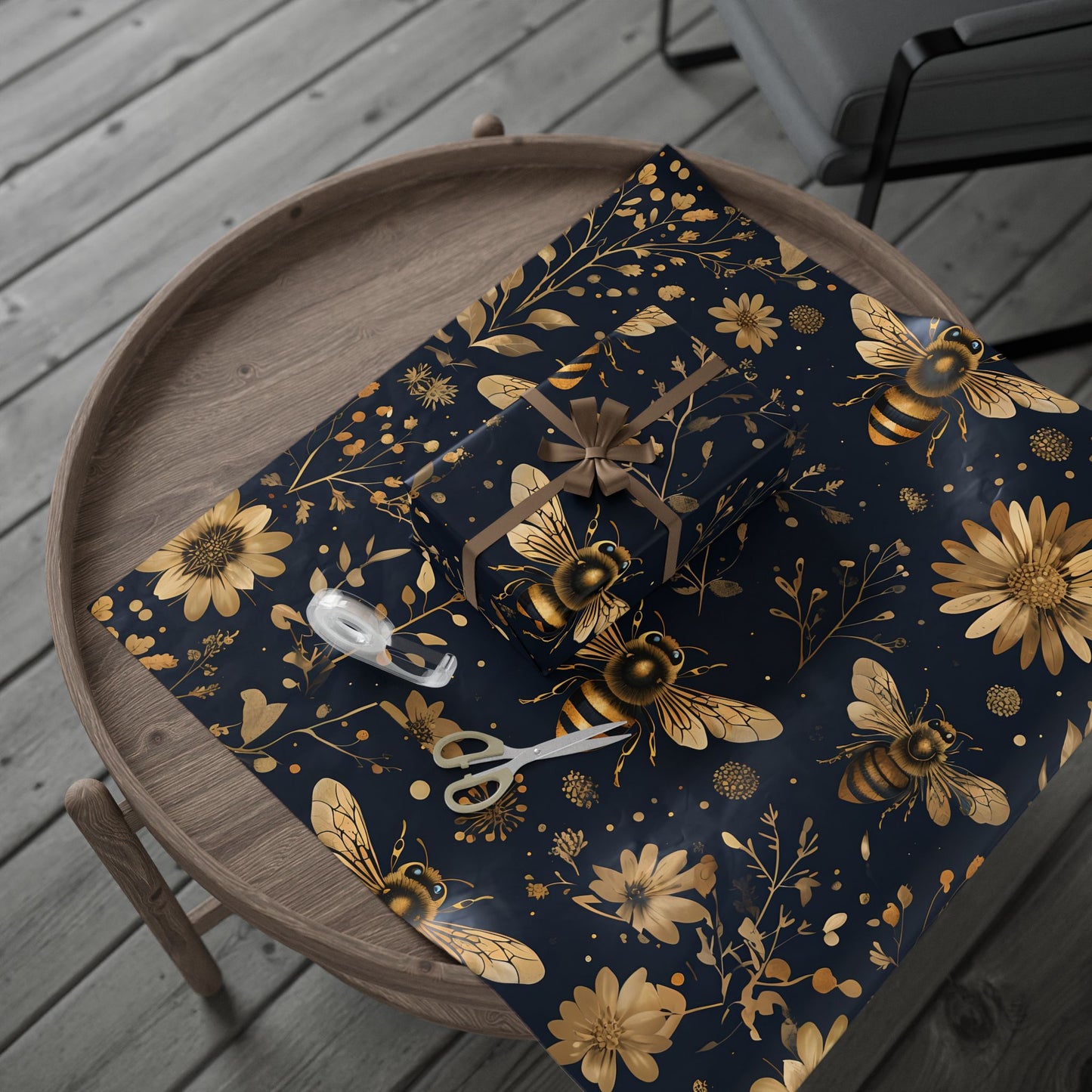 Wrapping Paper - Chic Floral with Bees Design
