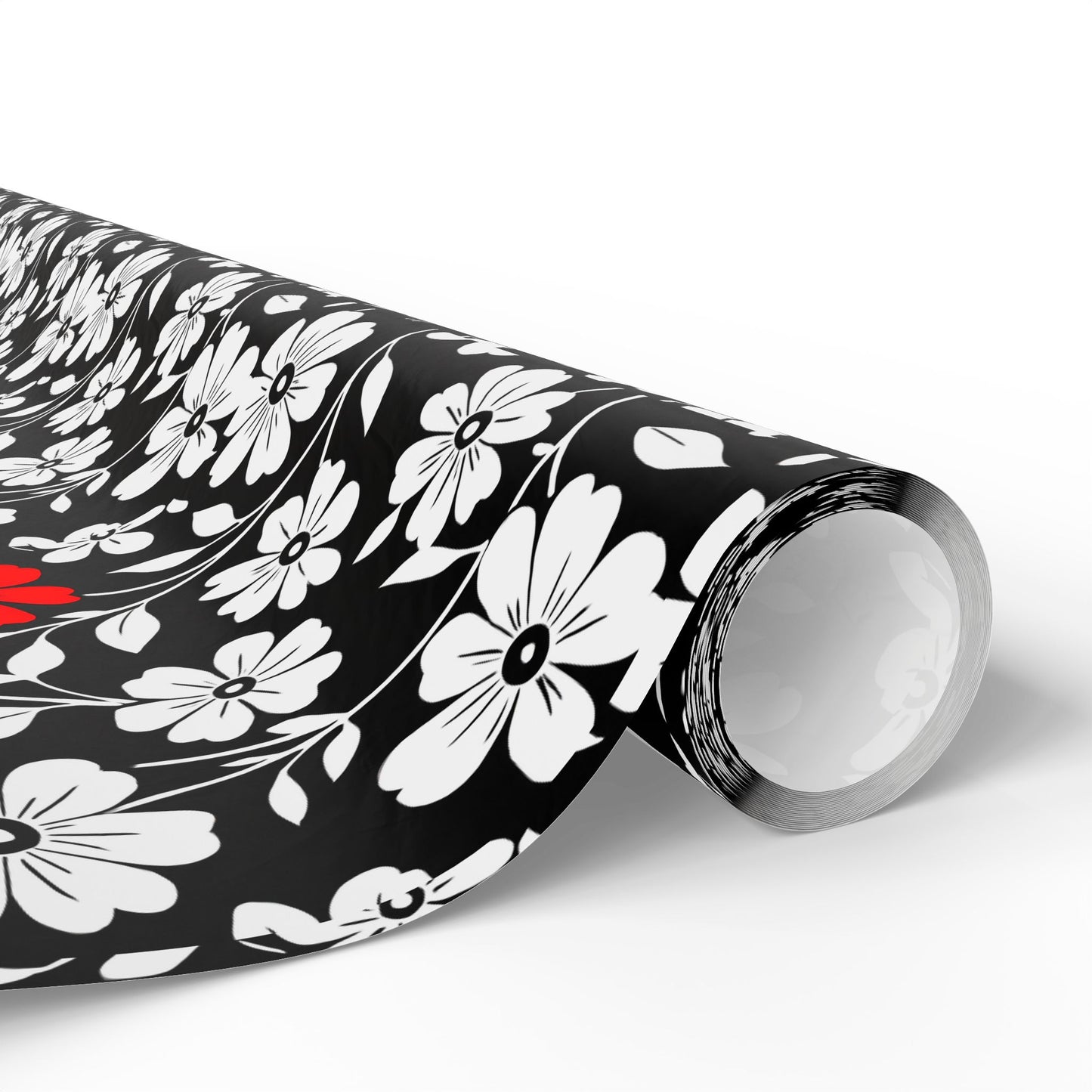 Gift Wrap Paper - Black and White Flowers with a Touch of Red