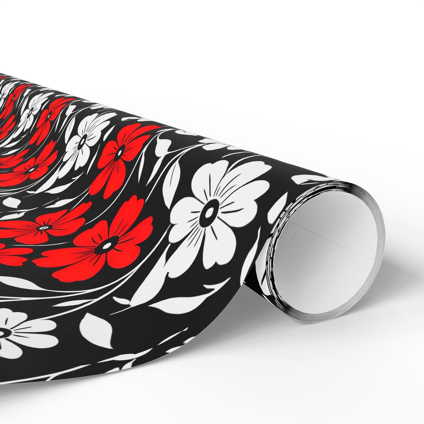 Gift Wrap Paper - Black and White Flowers with a Touch of Red