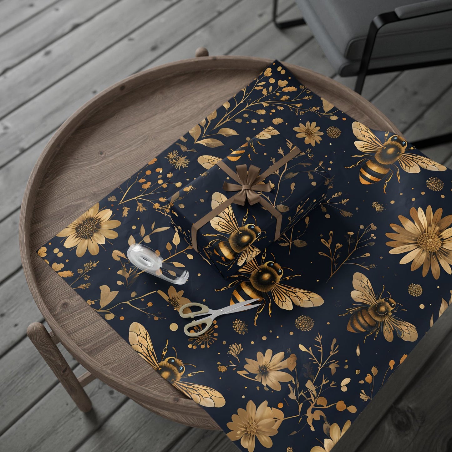 Wrapping Paper - Chic Floral with Bees Design