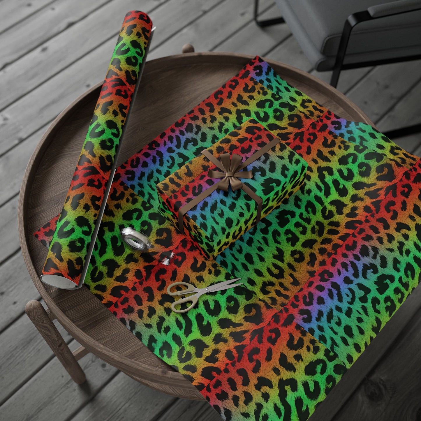 Rainbow leopard wrapping paper