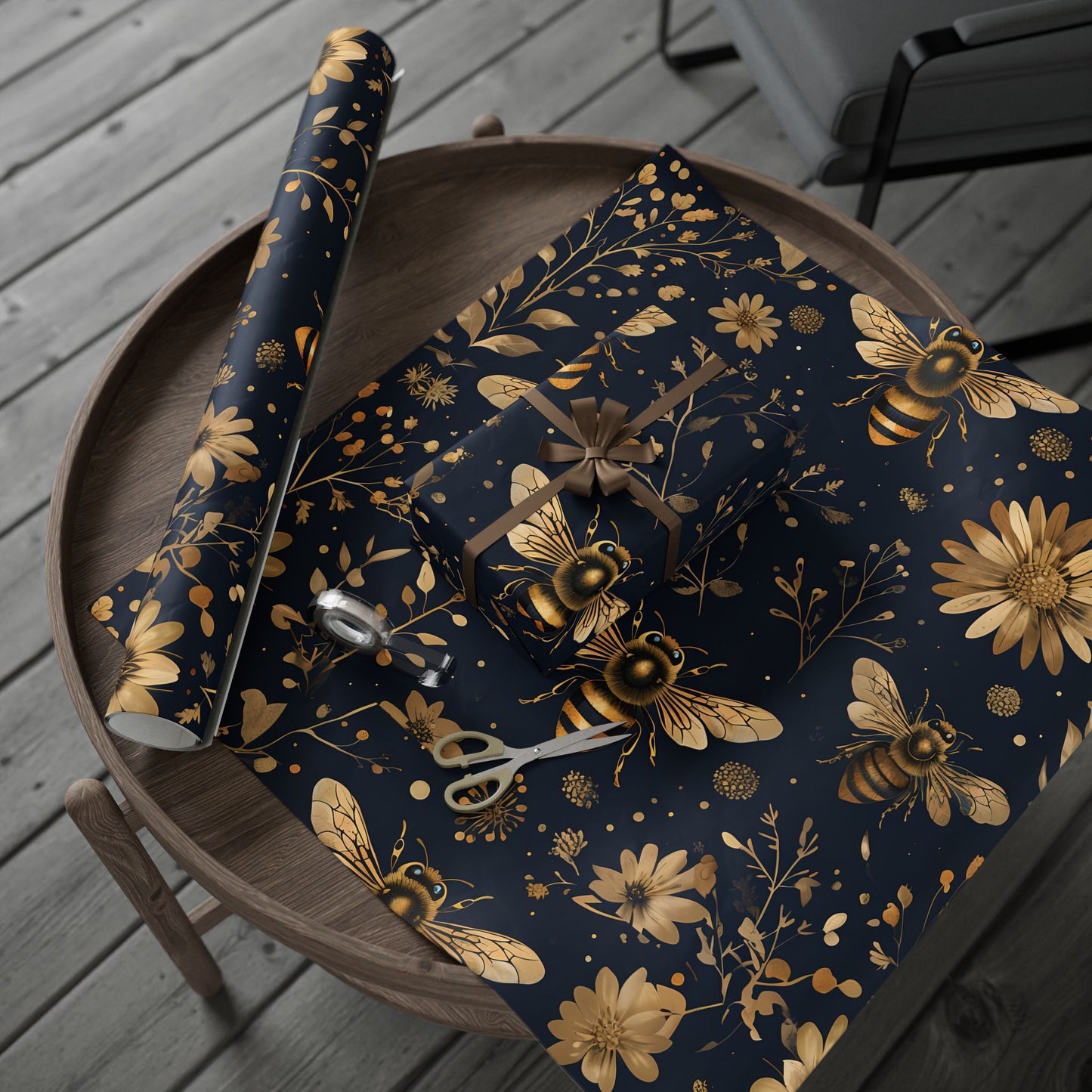 Wrapping Paper - Chic Floral with Bees Design
