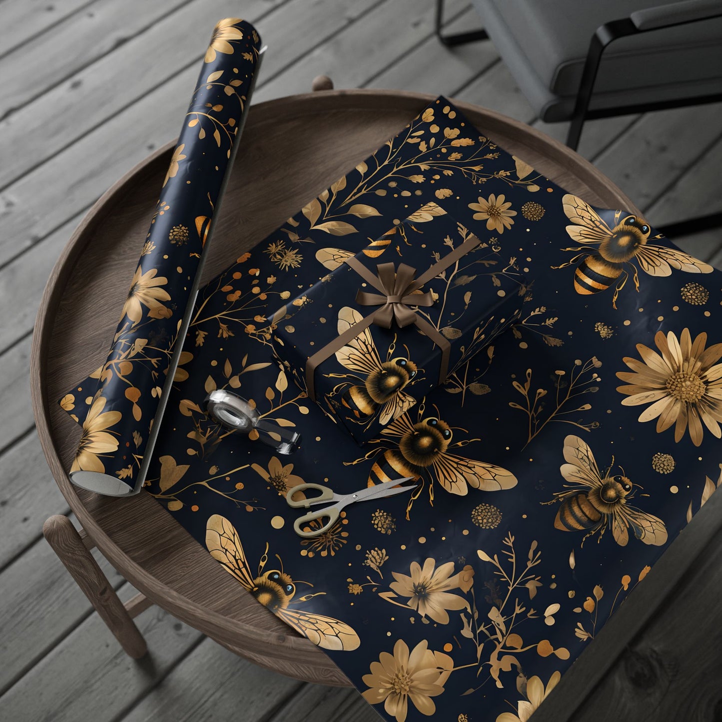 Wrapping Paper - Chic Floral with Bees Design