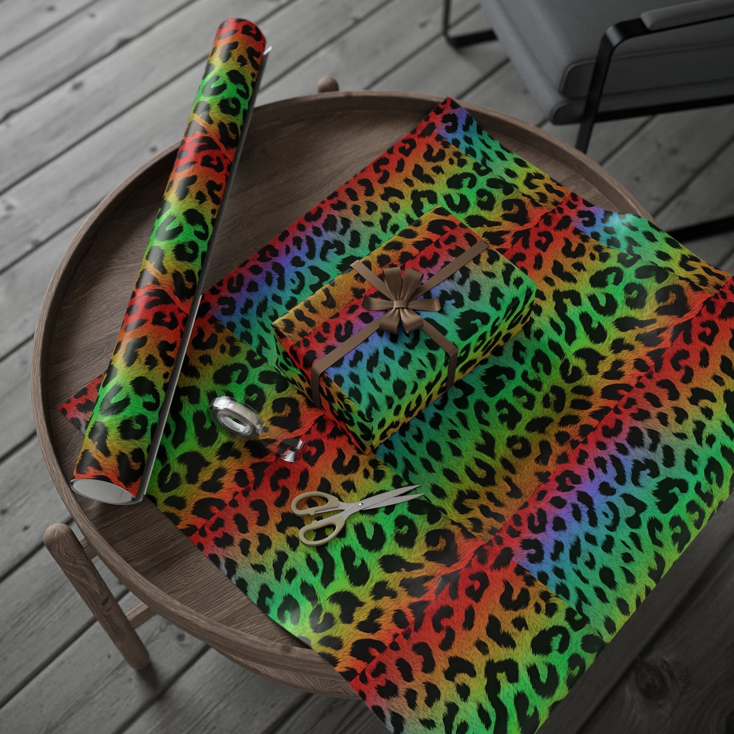 Rainbow leopard wrapping paper